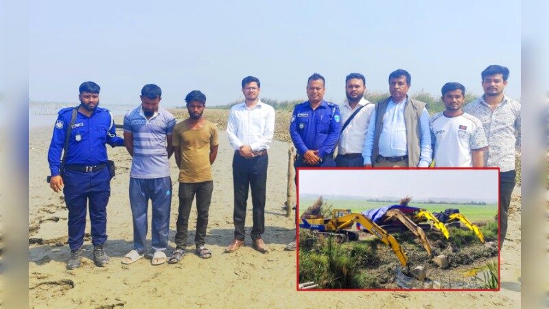 চাঁদপুরের ইব্রাহিমপুর চরে থামছে না মাটিখেকো ভেকুর তাণ্ডব প্রশাসনের অভিযানে ৫টি ভেকু বিকলসহ আটক-২
